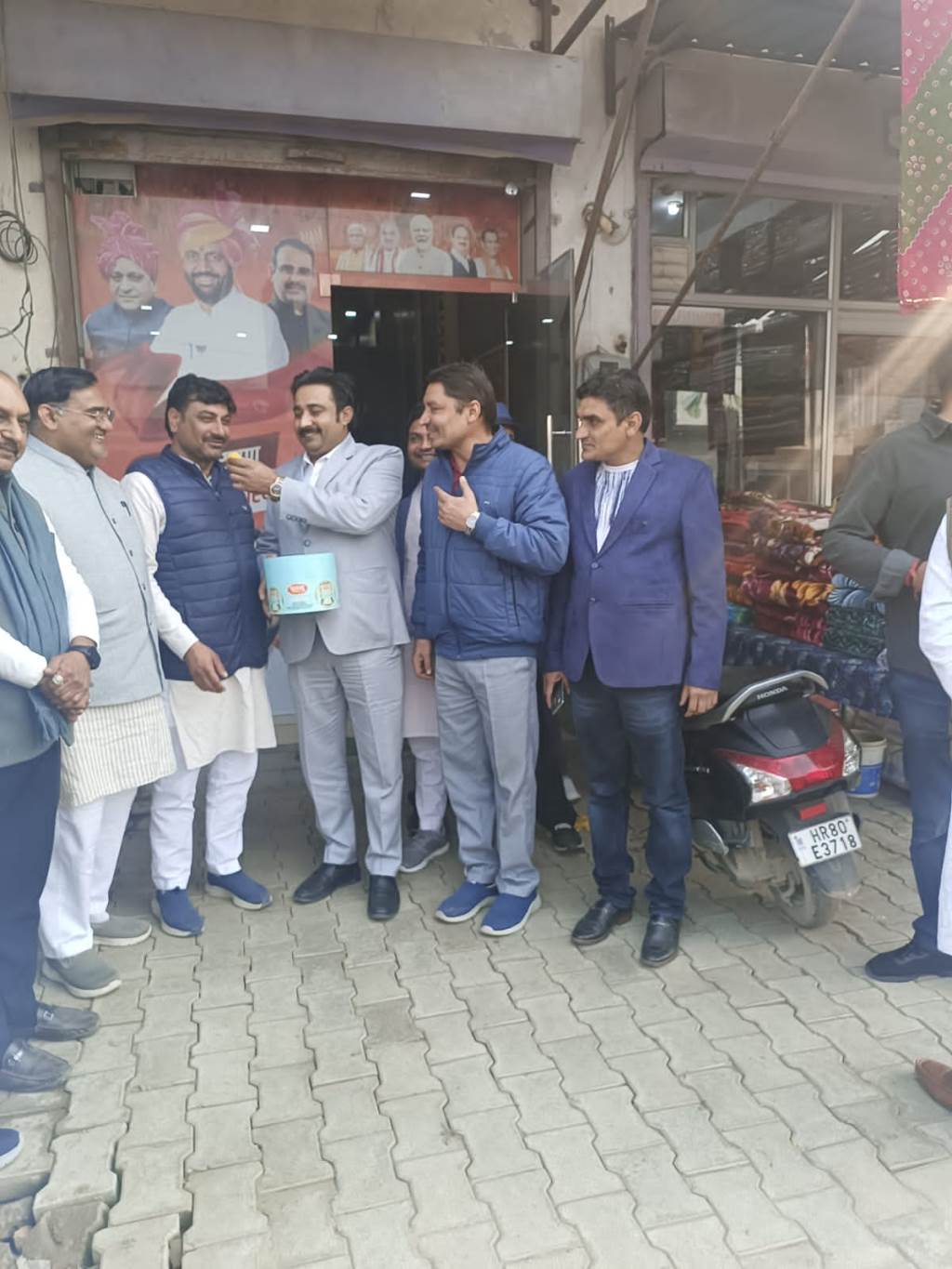 Celebrations held at Monu Sandujas office in Barwala after Nitin Naveens appointment as BJP National President 